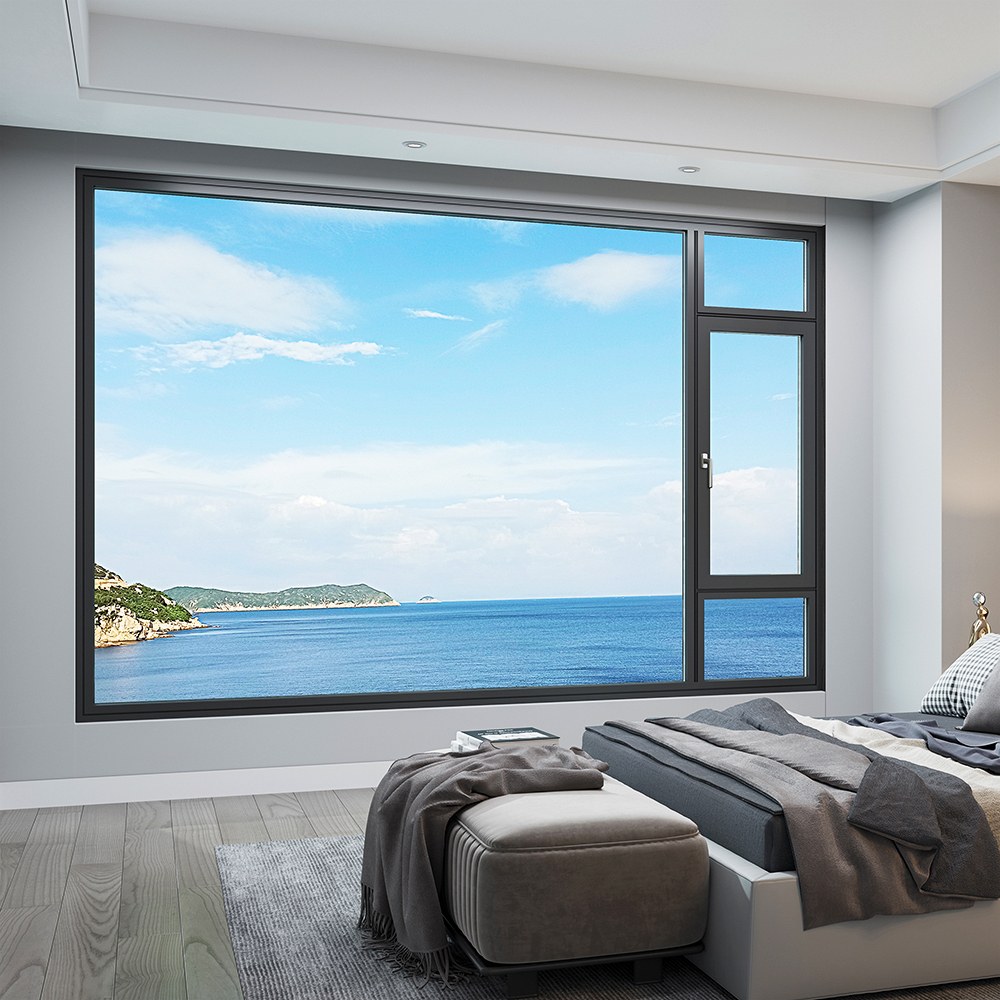 Cam kapılarla dış mekâna açılan modern bir oturma alanı